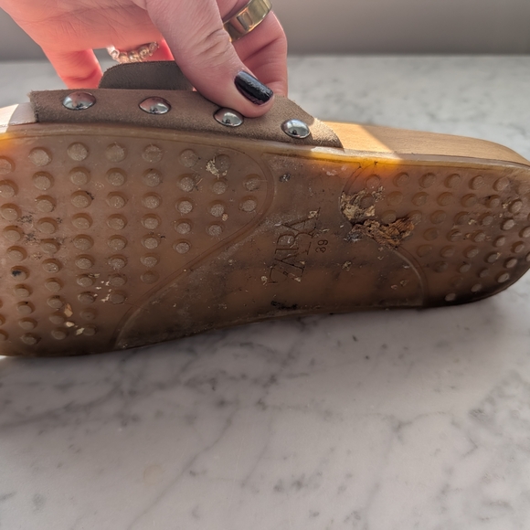 Zara Tan Slide Sandals with Silver Accents - Picture 8 of 8